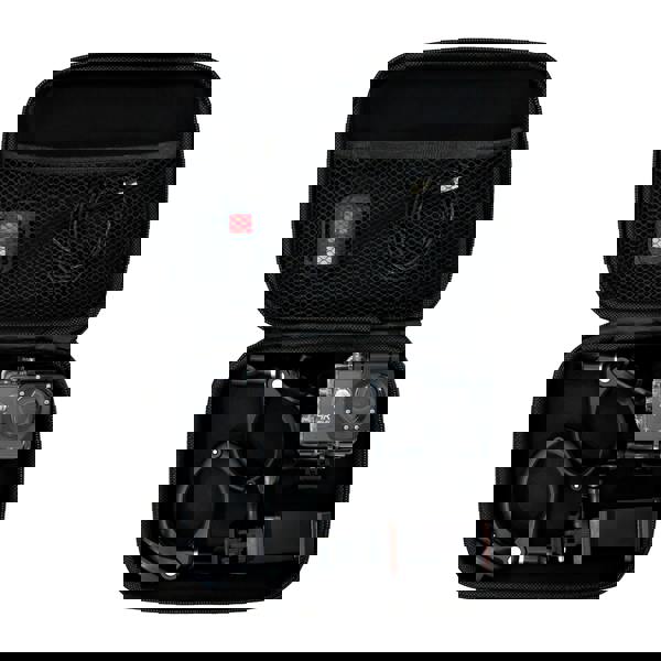 Gutter vacuum poles with camera in a compact black case, featuring a camera, clamps, and cable for easy access and storage