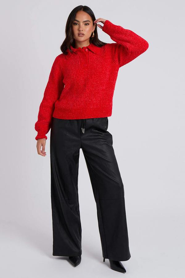 Urban Bliss Red Chenille Button Front Jumper