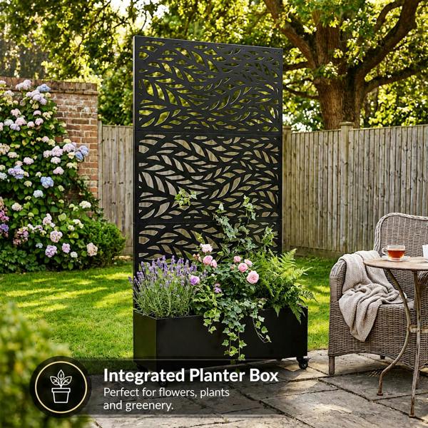 Nicoman Metal Indoor/Outdoor Privacy Screen with Plant Pot - Leaf