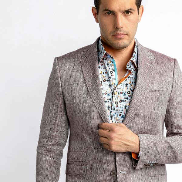 HERRINGBONE LIGHTWEIGHT LINEN SUMMER JACKET – Premium Men's Patterned Shirt by Claudio Lugli | Bold Design, Tailored Fit, Best Printed Shirts