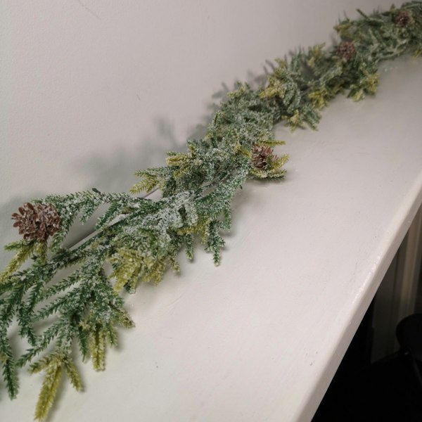Samuel Alexander 160cm Realistic Look Christmas Green Spruce Garland with Frosting and Plastic Pine Cones