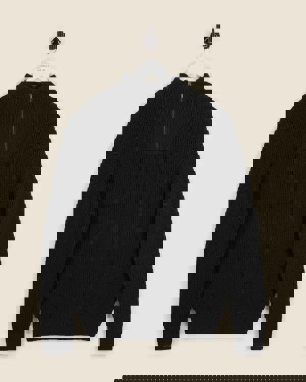 Larsson & Co Rib Panel Knitted 1/4 Zip Sweater