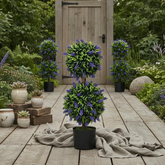 Wyld Haus Vevayo Set Of 2 Artificial Lavender Ball Trees In Decorative Pots H8 70cm