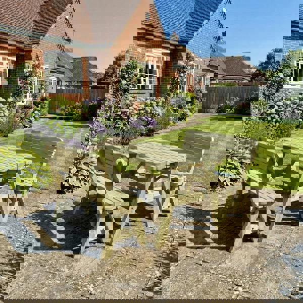 Arbor Garden Solutions Victoria Space Saving Rounded Picnic Table and Benches Set With Backrest