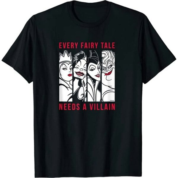 Disney Mens Every Fairy Tale Needs A Villain Cotton T-Shirt - Black