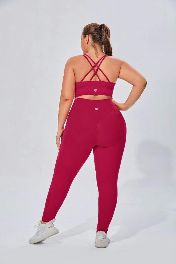 Anniou Plus Size High Waist Yoga Leggings - Wild berry