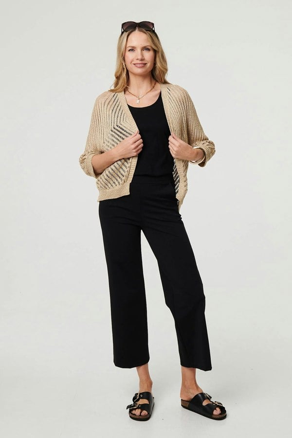 Gold | Sheer Mesh Texture 3/4 Sleeve Cardigan

