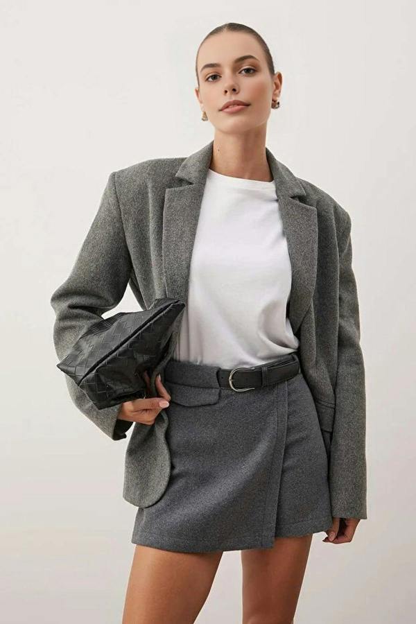 WOVCOR Woven Short Skirt with Belt Detail