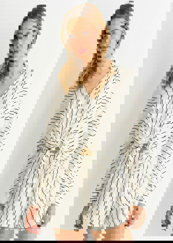 Gini London Cream Long Sleeve Batwing Stripe Shirt