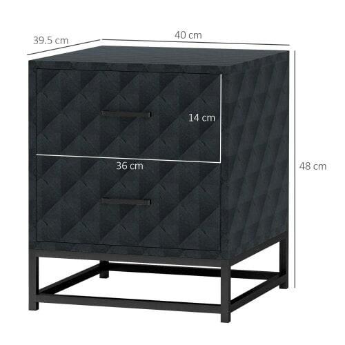 Bobobiy Bedside Tables Set of 2, Modern Bedside Table Nightstand with 2 Drawers, Bedside Cabinet Sofa Side Table with Storage, Steel Legs, Black