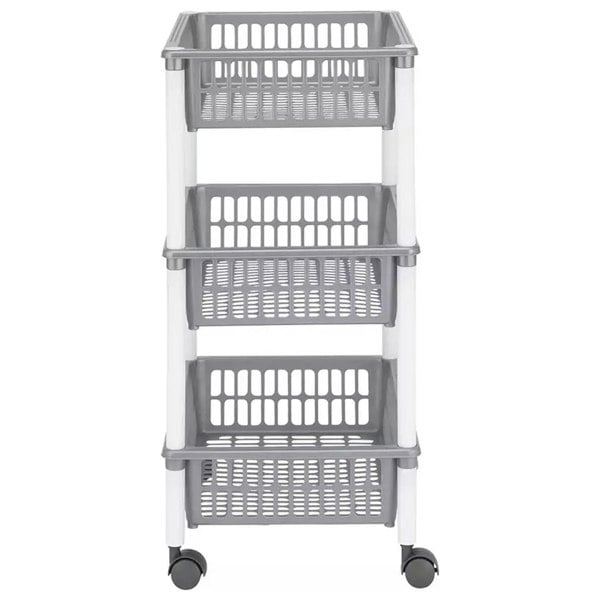 3 Tier Grey Vegetable Trolley Basket On Wheels Ideal For Kitchens