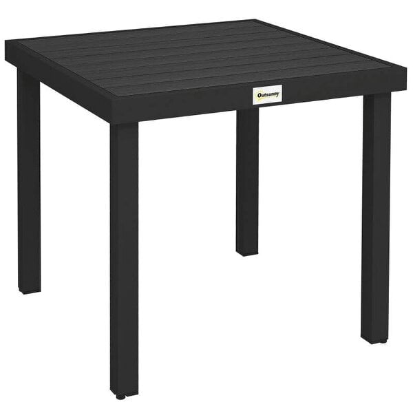 78 cm Garden Dining Table for 4 People, Square Outdoor Coffee End Side Table with Aluminium Legs, Black