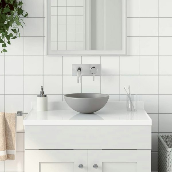 Berkfield Bathroom Sink Ceramic Light Grey Round