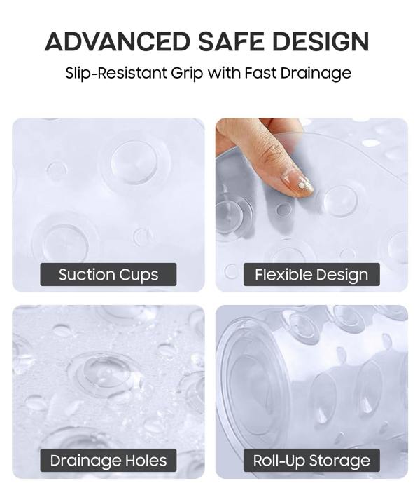 ADOV Corner Shower Mat, 54 x 54cm Curved Non Slip Bath Mat with Suction Cups and Drainage Holes