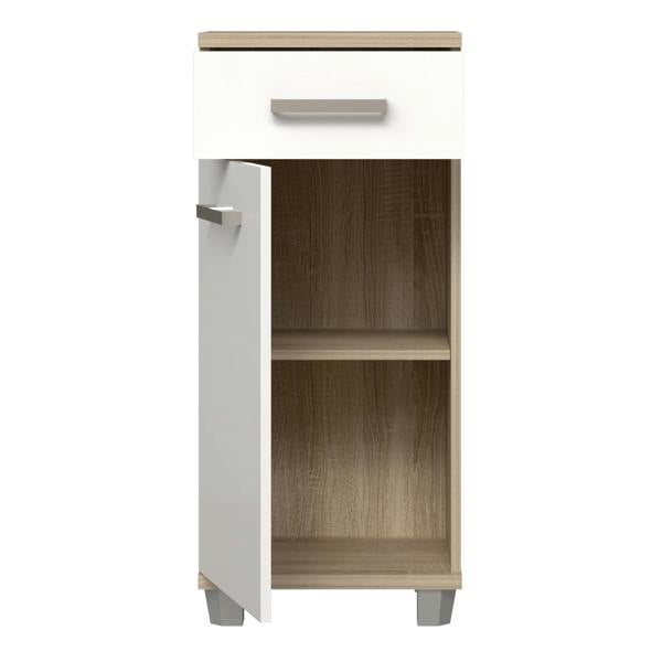 Furniture To Go Veris Bathroom Cupboard with 1 Door & 1 Drawer in Sonoma Oak and White Gloss