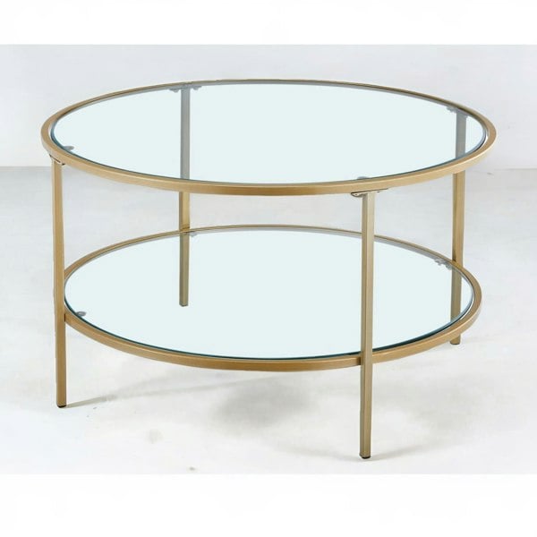 Rafaelo Mobilia Industrial 2 Tier Round Coffee Table With Tempered Glass