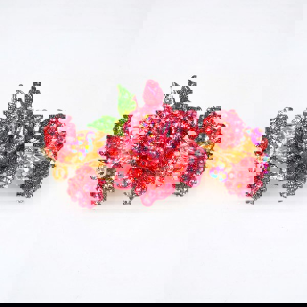 red flower hair clip with diamante