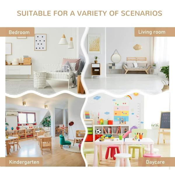 Kids table and chair set for indoor use, white frames with beige tabletops and seats