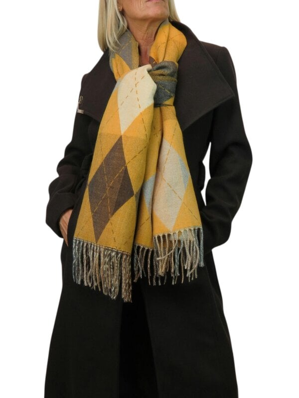 Paulo Due Wool Blend Reversible Argyle Pashmina Scarf - Mustard Yellow