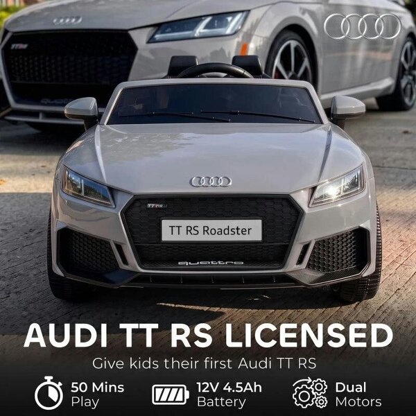 12V Audi TT RS Licensed Electric Car, Electric Ride On Toy with Remote Control, Dual Motors, 4-Wheel Suspension, Grey