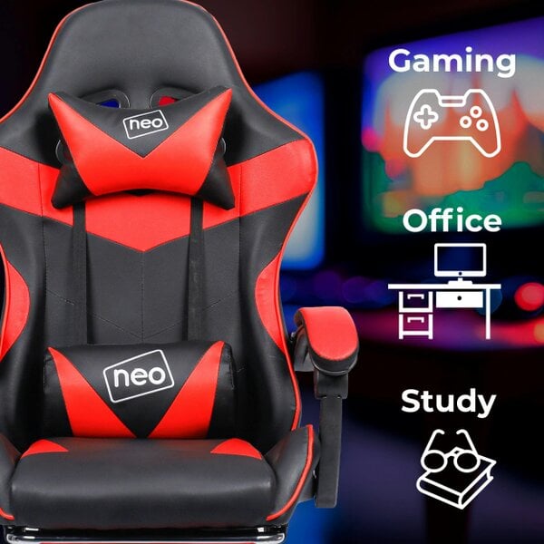 Neo Red & Black PU Leather Gaming Chair With Footrest