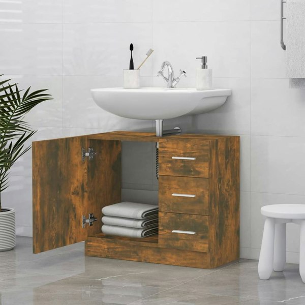 Berkfield Sink Cabinet Smoked Oak 63x30x54 cm Engineered Wood