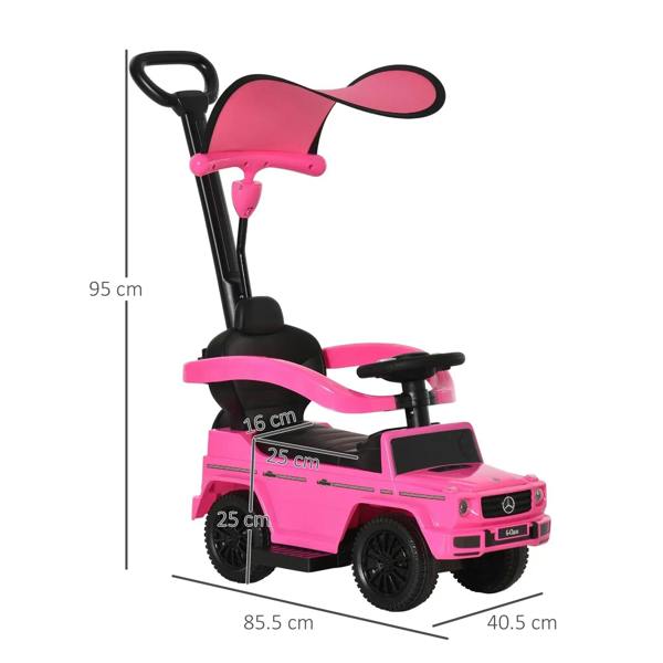 Pink kids ride-on push car walker with steering wheel and black seat