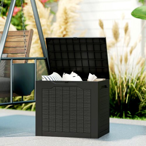 Wyld Haus Vevino Nela Plastic Black Outdoor Garden Storage Box With Handles 93 Litre Capacity