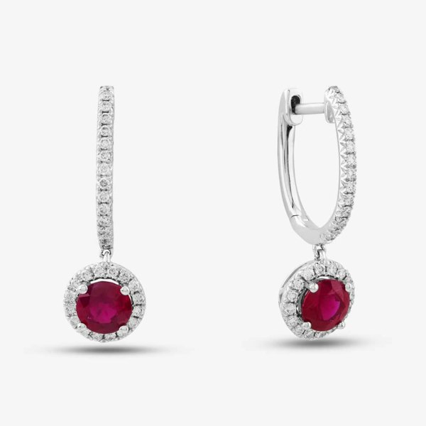 T. H. Baker 18ct White Gold Brilliant Cut Ruby & Diamond Hoop Earrings E39071GW18RB