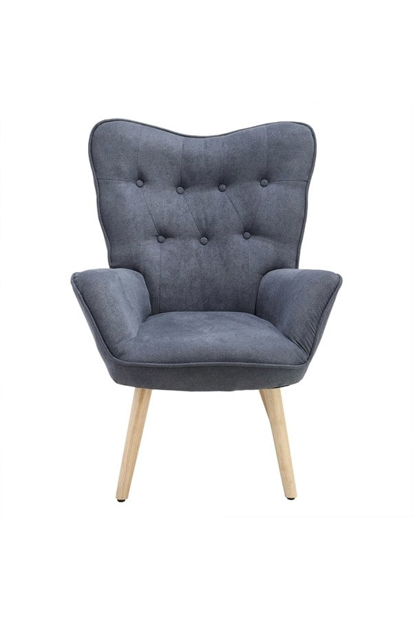 Living and Home Grey Tufted Button Linen Accent Chair with Wooden Legs