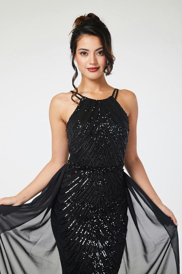 LuvForever Shia - Black Sequin Maxi Dress