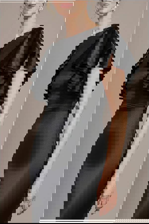 Satin Flutter Sleeve Mermaid Maxi - Black DR3954M