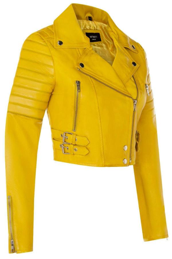 Womens Brando Cropped Leather Jacket-Longtown - Upperclass Fashions 