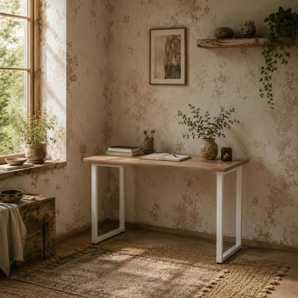 Wyld Haus Modo 120cm Metal And Wooden White Work Desk With Steel Frame