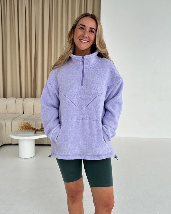 Pretty Mama Cosy Quarter Zip Oversized Breastfeeding Fleece Pocket - Lilac