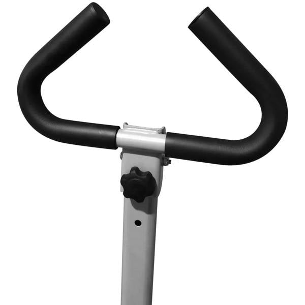 Grey stepper handlebar with black grip pads and central support