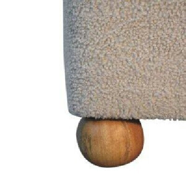 Wyld Haus Wailea Grey Boucle and Mango Wood Footstool with Ball Feet