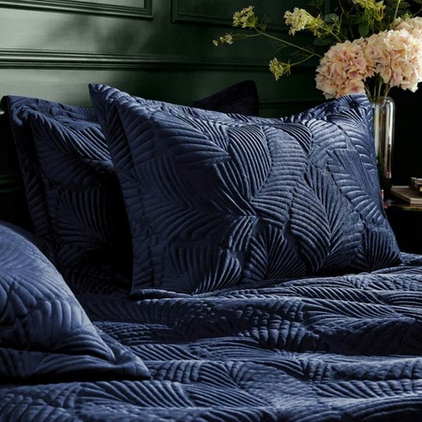 Paoletti Palmeria Velvet Quilted Duvet Cover Set - Navy