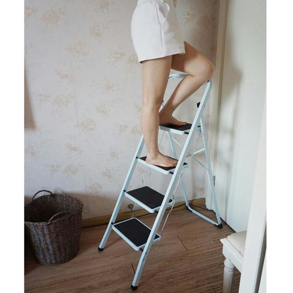 Gr8 Home 4 Step Ladder Folding Stool Non Slip Tread Heavy Duty Steel Foldable Home DIY