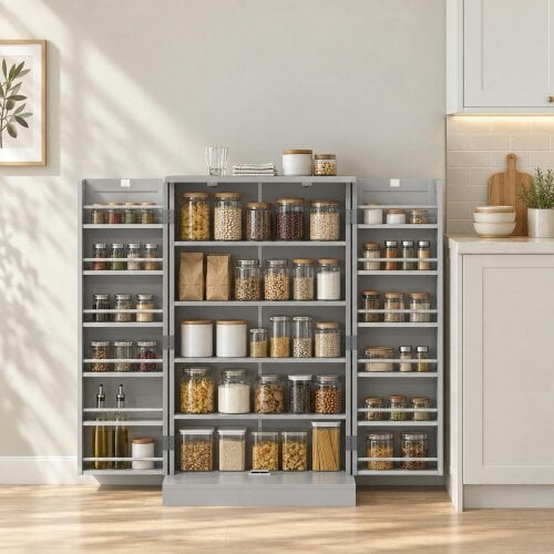 HOMCOM Kitchen Cupboard w/ 5 Tiers, 12 Spice Racks, Kitchen Storage Cabinet