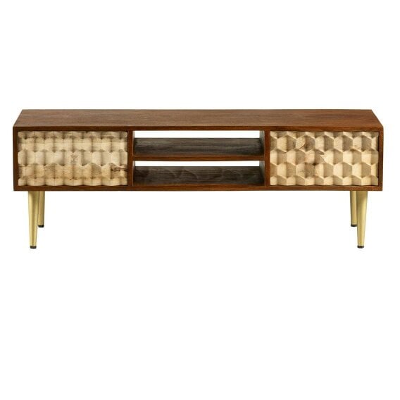 Wyld Haus Shenzhen Mango Wood TV Stand 2 Shelves 2 Drawers Gold Geometric Pattern