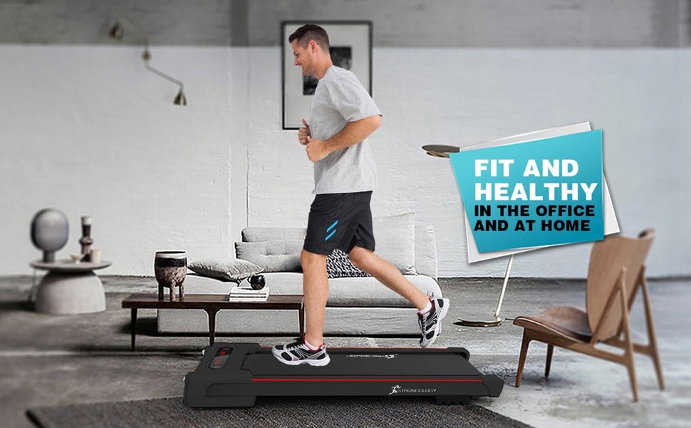 Strongology MOTIONIC BLACK Home and Office Ultra Quiet Adjustable Speed 1-8km/h Slimline 2.5HP Bluetooth Treadmill with LED Display - Fully Assembled