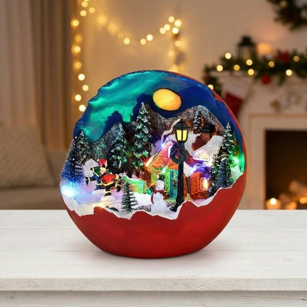 Garden Greatness Illuminated Spinning Christmas Village Snow Globe