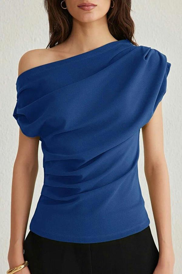 WOVCOR Draped One Shoulder Blouse