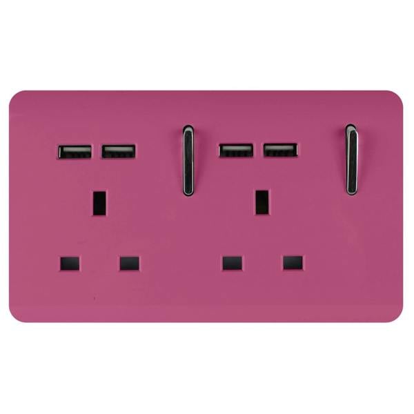 Trendi Switch 2 Gang 4 Port USB 2100mA Plug Socket in Candy Pink