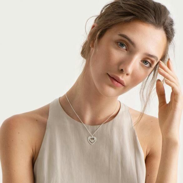 Sterling Silver Double Heart Personalised Necklace With Crystal - Love Silver Jewellery