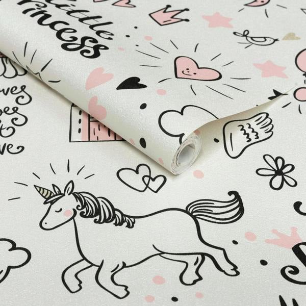 Grandeco Little Princess Unicorn Nursery Textured Wallpaper Pink