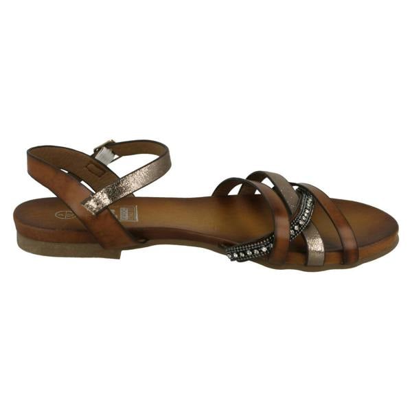 Down to Earth Ladies Down To Earth Flat X Strap Beaded Vamp Sandals