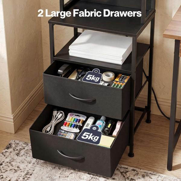 Levede Bedside Table with Charging Station LED Light 2 Drawers Storage Black