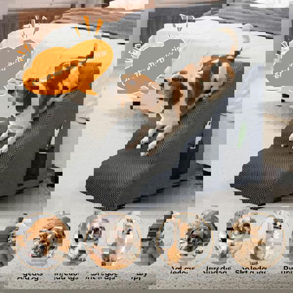 Skylos Dog Ramp Pet Stairs for Bed Sofa Small Senior Injured Dog 4 Step Washable